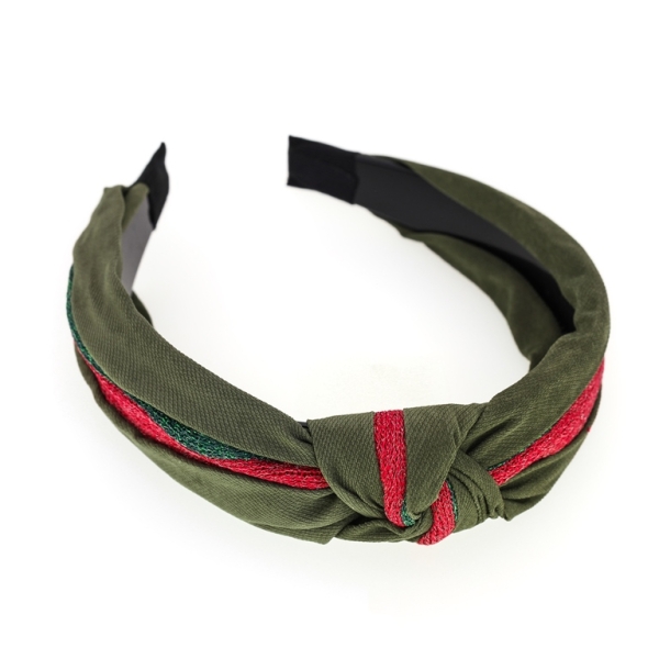 JEWELRY - ACCESSORY FOR HAIR - TIARA TEXTILE WITH KNOT D031 - TRI-COLOR 01 - GREEN MILITARY-RED-GREEN - PACKAGE 6pcs.