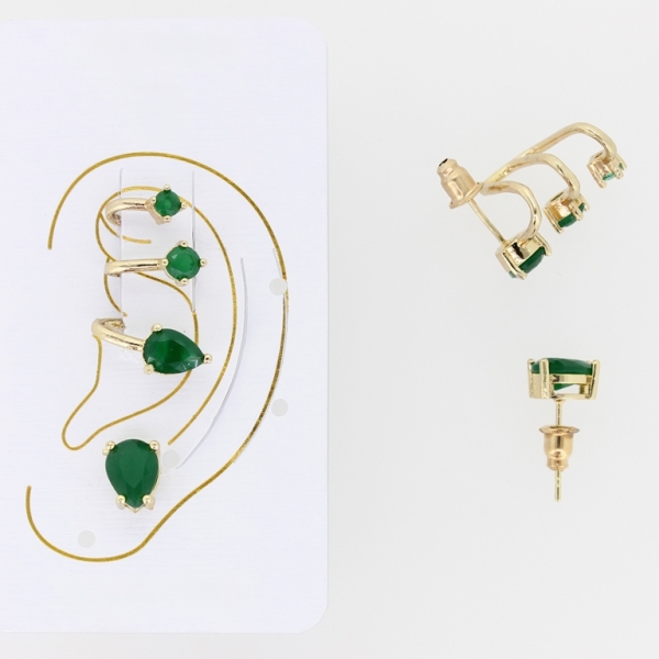 JEWELRY - EAR CUFF - RIGHT - ZIRCON Е324 - GOLD AND GREEN - 1 pair