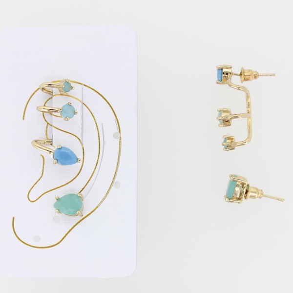 JEWELRY - EAR CUFF - RIGHT - ZIRCON Е324 - GOLD AND TURQUOISE (LIGHT) - 1 pair