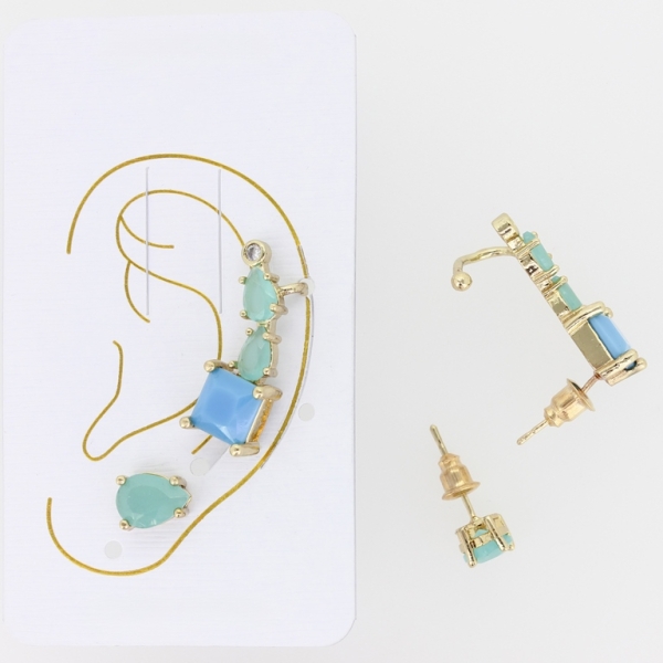 JEWELRY - EAR CUFF - LEFT - ZIRCON Е322 - GOLD AND TURQUOISE (LIGHT) - 1 pair