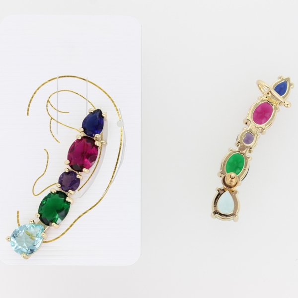 JEWELRY - EAR CUFF - LEFT - ZIRCON Е325 - GOLD AND MIX (DARK) (TURQUOISE (LIGHT)) - 1pc.