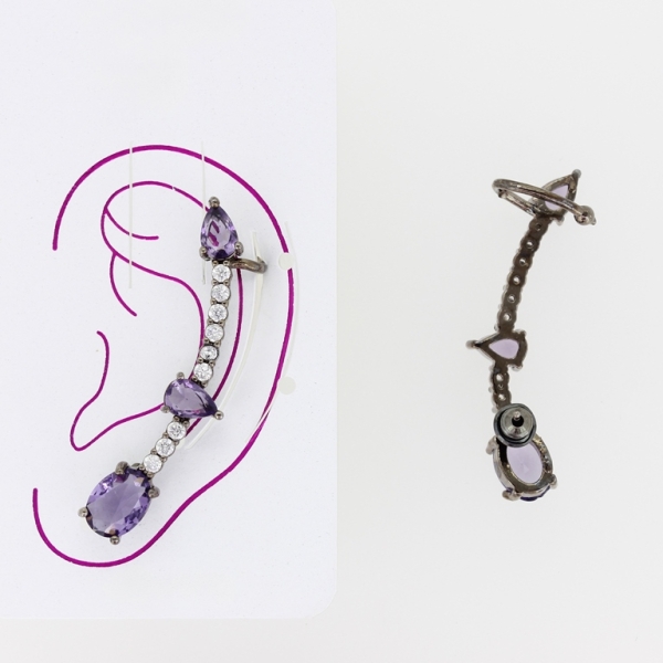 JEWELRY - EAR CUFF - LEFT - ZIRCON Е327 - OXIDIZED AND WHITE WITH PURPLE - 1pc.