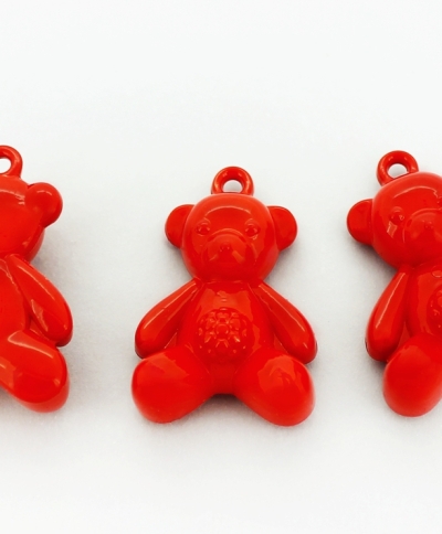 OPAQUE PLASTIC BEADS - BEAR 02 - 11x34x23mm RED С07 - PACKAGE 500g Hole-2.0mm (130pcs.)