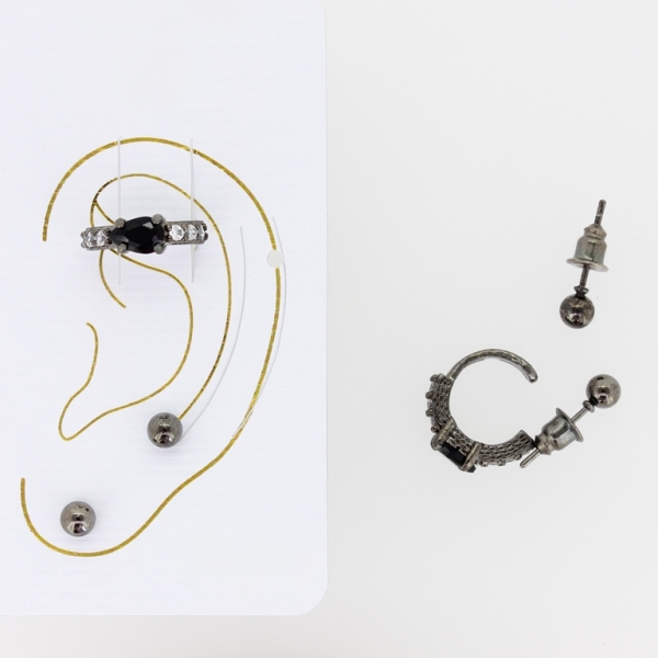 JEWELRY - EAR CUFF - ZIRCON Е336 - OXIDIZED-BLACK-WHITE - 1 pair