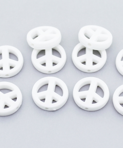 OPAQUE PLASTIC BEADS - PEACE SIGN - 14.5x3mm WHITE С01 - PACKAGE 500g Hole-1.8mm (1200pcs.)