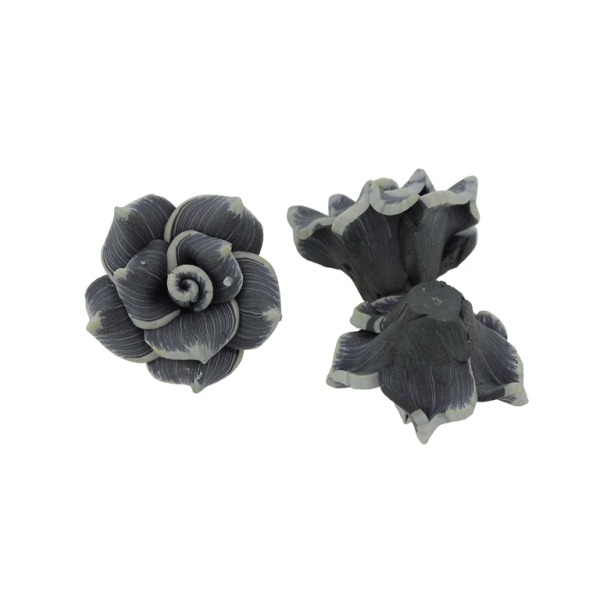 POLYMER CLAY FIMO BEADS - ROSE 01 STRIPES - 25x14mm GRAY (DARK) AND ECRU 64 - 10pcs. Hole-2.0mm