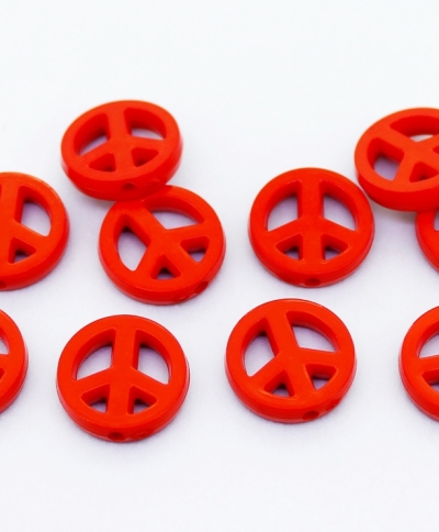 OPAQUE PLASTIC BEADS - PEACE SIGN - 14.5x3mm RED С07 - PACKAGE 500g Hole-1.8mm (1200pcs.)