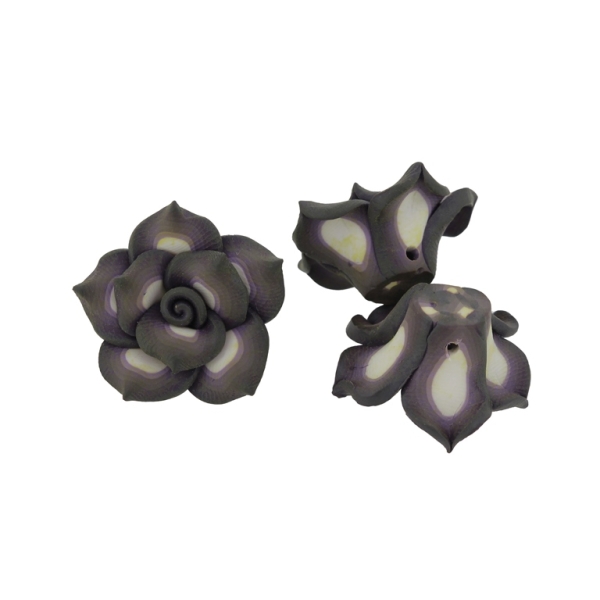 POLYMER CLAY FIMO BEADS - ROSE 01 MULTICOLORED - 25x14mm CHAMPAGNE-PURPLE-GRAY (DARK) 68 - 10pcs. Hole-2.0mm