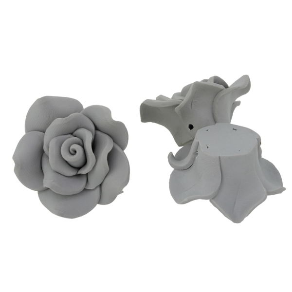 POLYMER CLAY FIMO BEADS - ROSE 02 MONOCHROME - 30x16mm GRAY (LIGHT) 118 - 7pcs. Hole-2.0mm