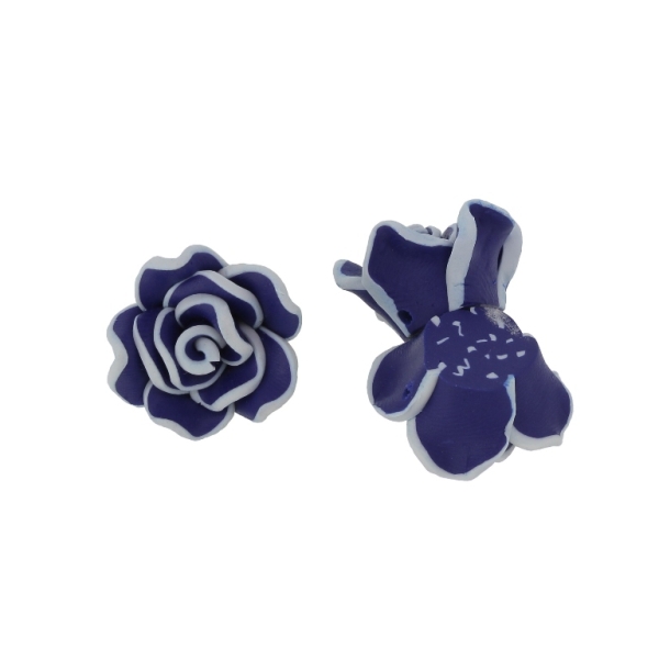 POLYMER CLAY FIMO BEADS - ROSE 02 EDGE - 22x10mm BLUE (DARK) AND ECRU 93 - PACKAGE 100pcs. Hole-2.0mm