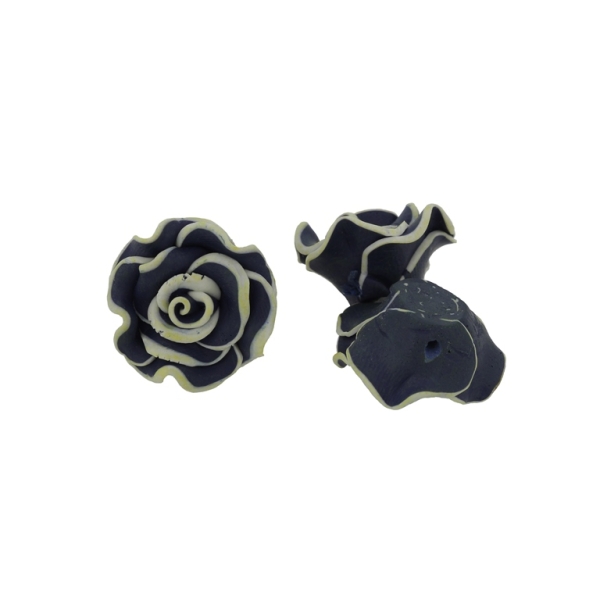 POLYMER CLAY FIMO BEADS - ROSE 02 EDGE - 22x12mm BLUE (DARK) AND ECRU (DARK) 124 - 10pcs. Hole-2.0mm