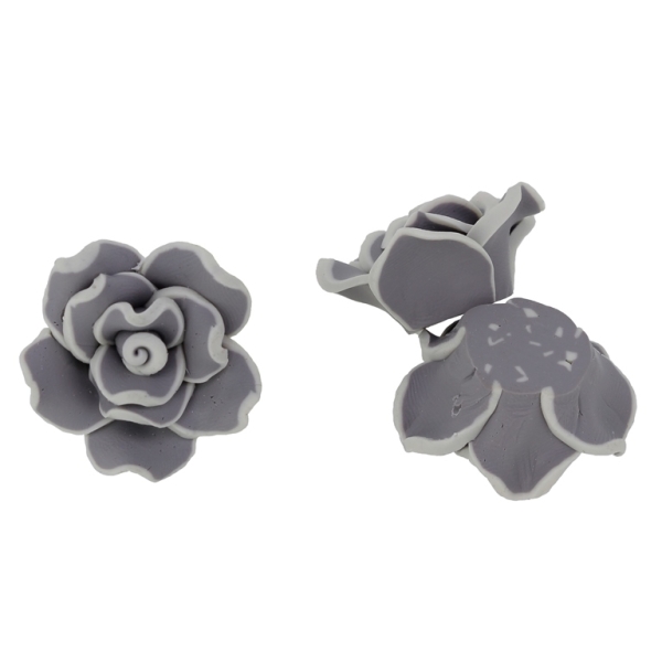 POLYMER CLAY FIMO BEADS - ROSE 02 EDGE - 30x15mm GRAY (LIGHT) AND ECRU 105 - PACKAGE 70pcs. Hole-2.0mm