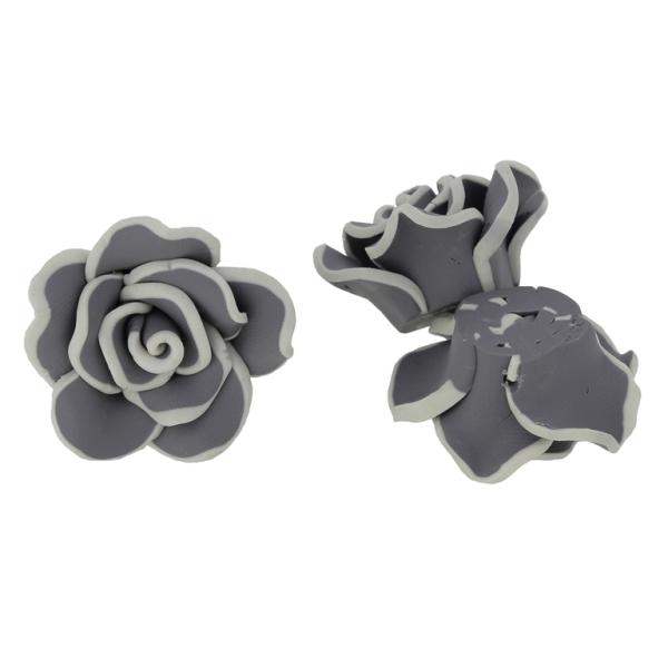 POLYMER CLAY FIMO BEADS - ROSE 02 EDGE - 30x16mm MIX GRAY (DARK) AND ECRU - PACKAGE 70pcs. Hole-2.0mm