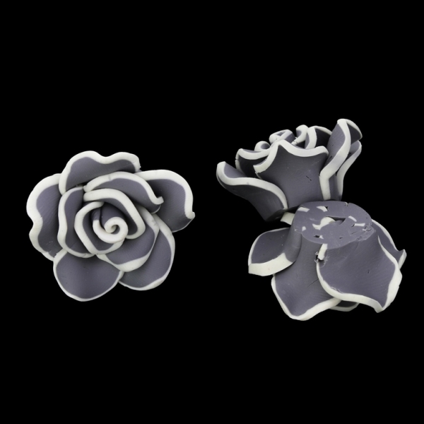 POLYMER CLAY FIMO BEADS - ROSE 02 EDGE - 30x16mm MIX GRAY (DARK) AND ECRU - PACKAGE 70pcs. Hole-2.0mm