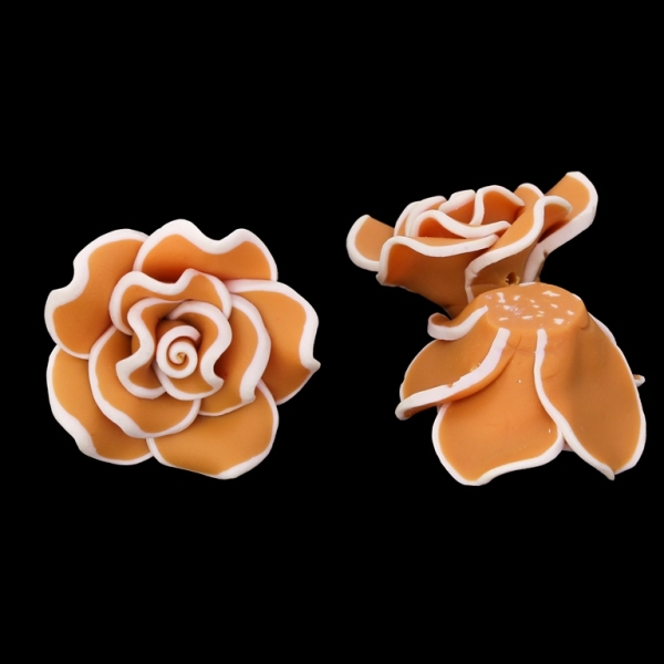 POLYMER CLAY FIMO BEADS - ROSE 02 EDGE - 30x16mm ORANGE (LIGHT) AND ECRU 94 - PACKAGE 70pcs. Hole-2.0mm