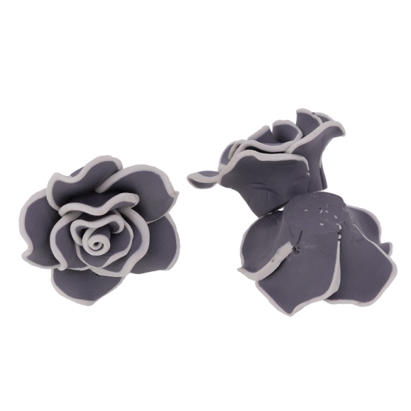 POLYMER CLAY FIMO BEADS - ROSE 02 EDGE - 30x16mm GRAY (DARK) AND ECRU 97 - PACKAGE 70pcs. Hole-2.0mm