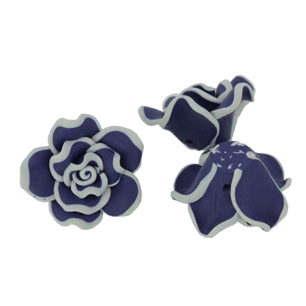 POLYMER CLAY FIMO BEADS - ROSE 02 EDGE - 30x16mm BLUE (DARK) AND ECRU 99 - PACKAGE 70pcs. Hole-2.0mm