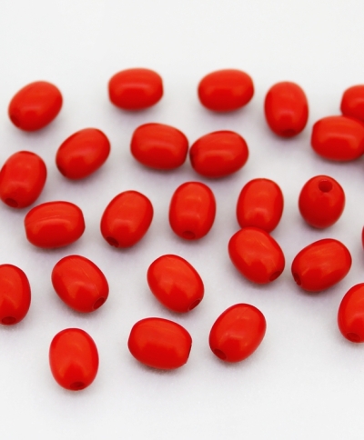 OPAQUE PLASTIC BEADS - OVAL - 8x6.5mm RED С07 - PACKAGE 500g Hole-2.0mm (2100pcs.)