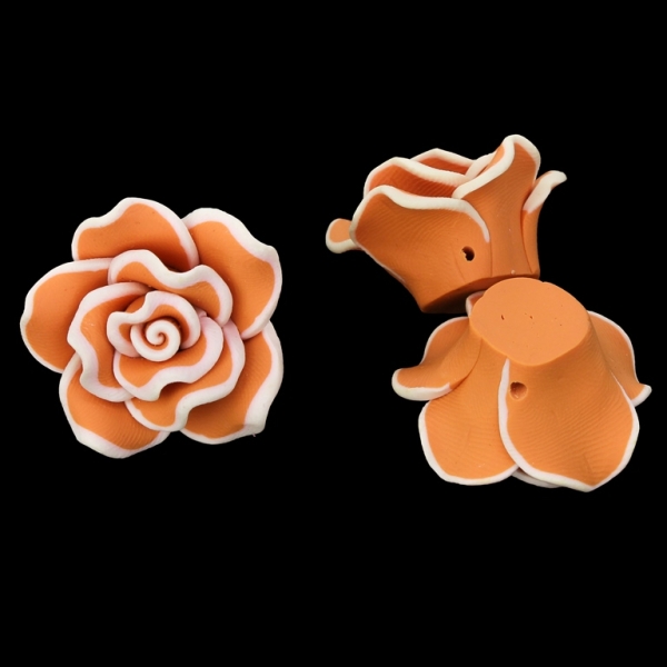 POLYMER CLAY FIMO BEADS - ROSE 02 EDGE - 30x17mm ORANGE (LIGHT) AND ECRU 95 - PACKAGE 70pcs. Hole-2.0mm