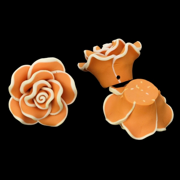 POLYMER CLAY FIMO BEADS - ROSE 02 EDGE - 30x17mm ORANGE (LIGHT) AND ECRU 96 - PACKAGE 70pcs. Hole-2.0mm