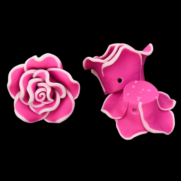 POLYMER CLAY FIMO BEADS - ROSE 02 EDGE - 30x18mm PINK (DARK) AND PINK (LIGHT) 104 - PACKAGE 70pcs. Hole-2.0mm