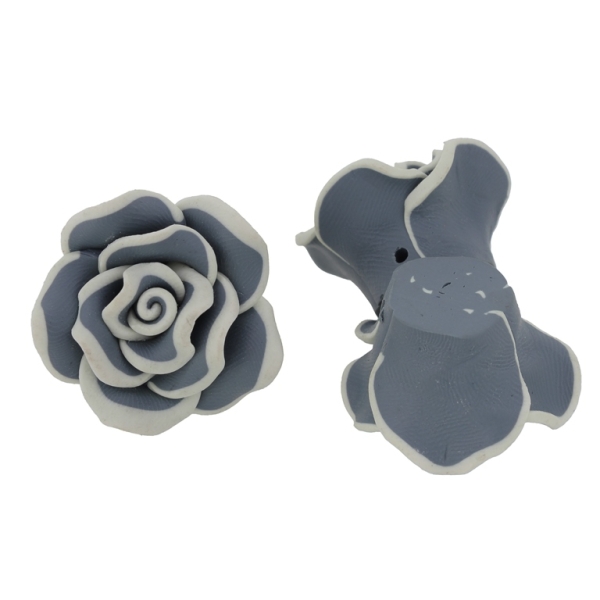 POLYMER CLAY FIMO BEADS - ROSE 02 EDGE - 30x18mm GRAY (DARK) AND ECRU 117 - 7pcs. Hole-2.0mm