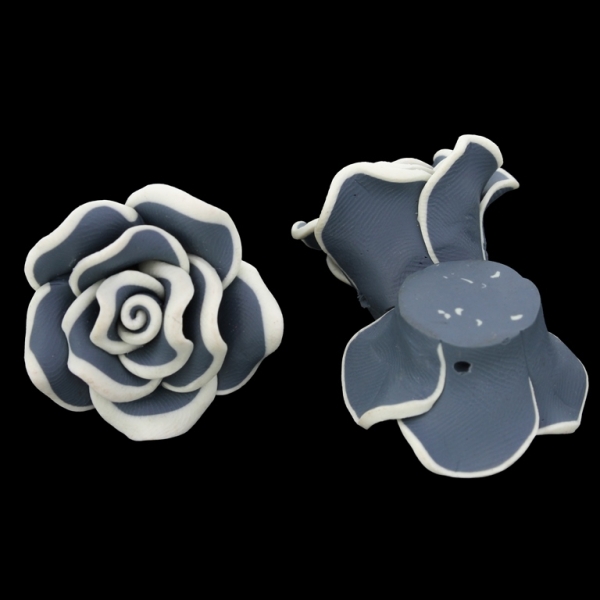 POLYMER CLAY FIMO BEADS - ROSE 02 EDGE - 30x18mm GRAY (DARK) AND ECRU 117  - ПАКЕТ 70pcs. Hole-2.0mm