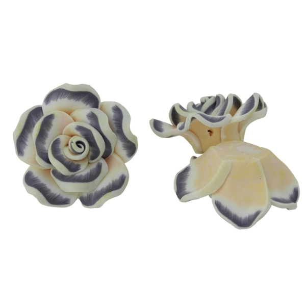 POLYMER CLAY FIMO BEADS - ROSE 02 MULTICOLORED - 30x15mm YELLOW (LIGHT)-GRAY 119 - 7pcs. Hole-2.0mm