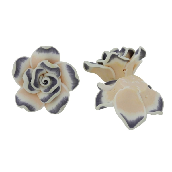 POLYMER CLAY FIMO BEADS - ROSE 02 MULTICOLORED - 30x15mm YELLOW (LIGHT)-GRAY 122 - 7pcs. Hole-2.0mm