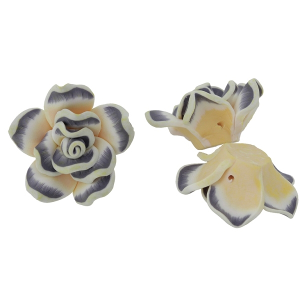 POLYMER CLAY FIMO BEADS - ROSE 02 MULTICOLORED - 30x15mm YELLOW (LIGHT)-GRAY (DARK) 120 - 7pcs. Hole-2.0mm