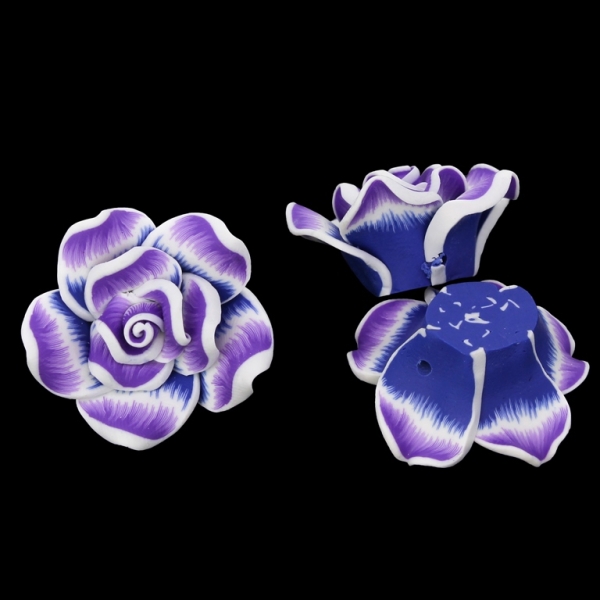 POLYMER CLAY FIMO BEADS - ROSE 02 MULTICOLORED - 30x15mm BLUE (DARK) -PURPLE (DARK) 108 - PACKAGE 70pcs. Hole-2.0mm