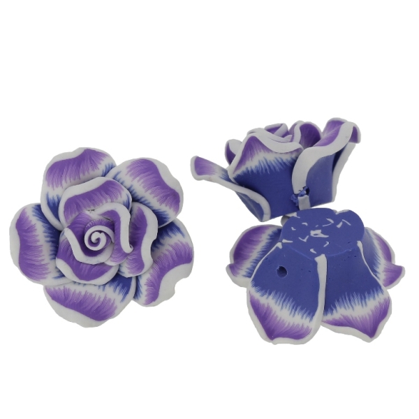 POLYMER CLAY FIMO BEADS - ROSE 02 MULTICOLORED - 30x15mm BLUE (DARK) -PURPLE (DARK) 108 - 7pcs. Hole-2.0mm