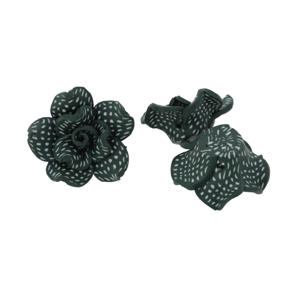 POLYMER CLAY FIMO BEADS - ROSE 02 DOTS - 25x14mm GREEN (DARK) AND ECRU 112 - ПАКЕТ 100pcs. Hole-2.0mm