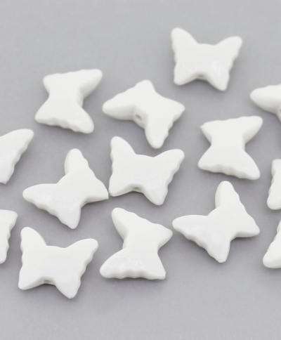 OPAQUE PLASTIC BEADS - BUTTERFLY 04 - FACETED 13x15x6mm WHITE С01 - PACKAGE 500g Hole-1.8mm (890pcs.)