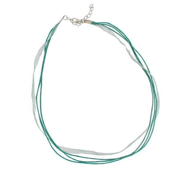 NECKLACE WITH CLASP - THREAD AND ORGANZA - NECKLACE - 43+4cm PETROLEUM 275 - 1pc.