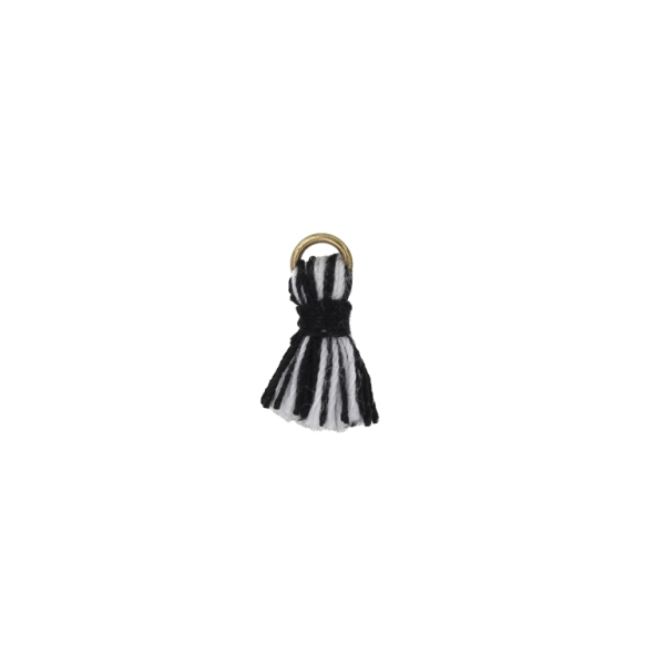 TEXTILE BEADS - TASSEL COTTON - 1.5cm WHITE-BLACK 279 - PACKAGE 100pcs.