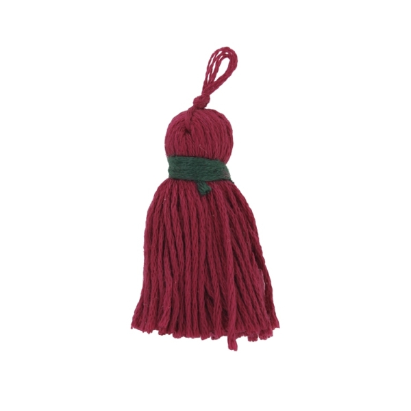 TEXTILE BEADS - TASSEL COTTON - 5.0cm BORDEAUX-GREEN (DARK) 162 - PACKAGE 50pcs.