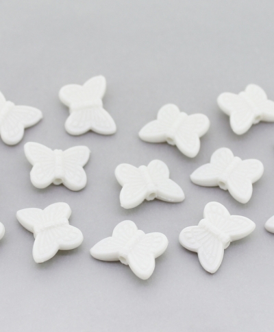 OPAQUE PLASTIC BEADS - BUTTERFLY 05 - RELIEF 11x14x4mm WHITE С01 - PACKAGE 500g Hole-2.0mm (1800pcs.)