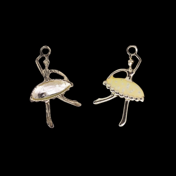 METAL BEADS WITH ENAMEL - UV - PENDANT - BALLERINA 02 - 20x35x3mm GOLD AND YELLOW - PACKAGE 25pcs. Hole-2.7mm