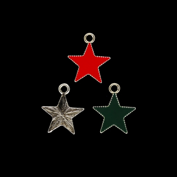 METAL BEADS WITH ENAMEL - UV - PENDANT - STAR 05 - 18x21x2mm MIXED COLORS - PACKAGE 30pcs. Hole-2.7mm