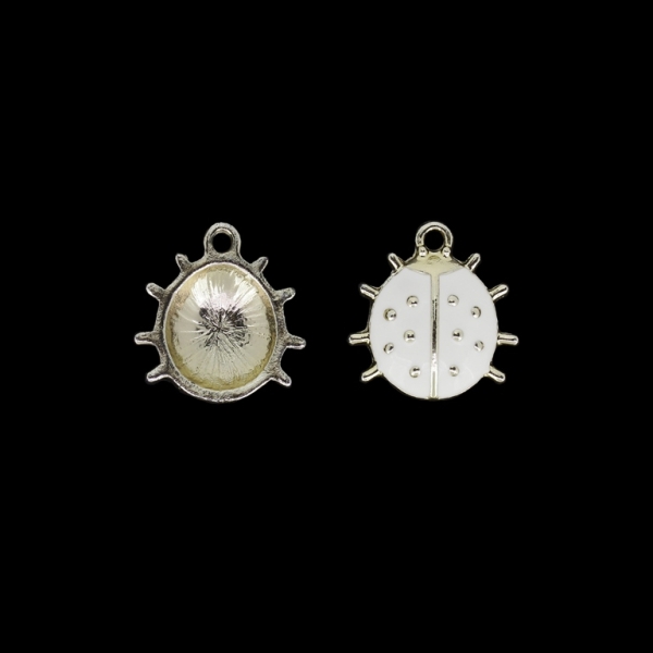 METAL BEADS WITH ENAMEL - UV - PENDANT - LADYBUG 02 - 19x20x5mm GOLD AND WHITE - 2pcs. Hole-2.0mm