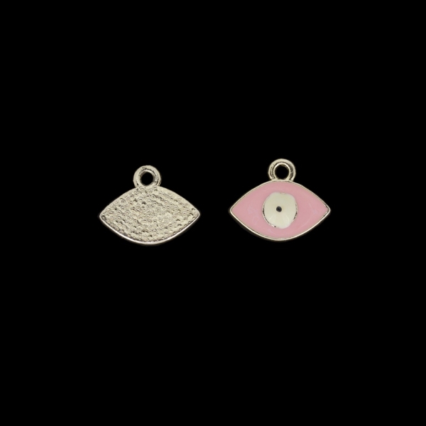 METAL BEADS WITH ENAMEL - UV - PENDANT - EYE 07 - 20x16x3mm GOLD AND PINK-ECRU - PACKAGE 40pcs. Hole-2.2mm