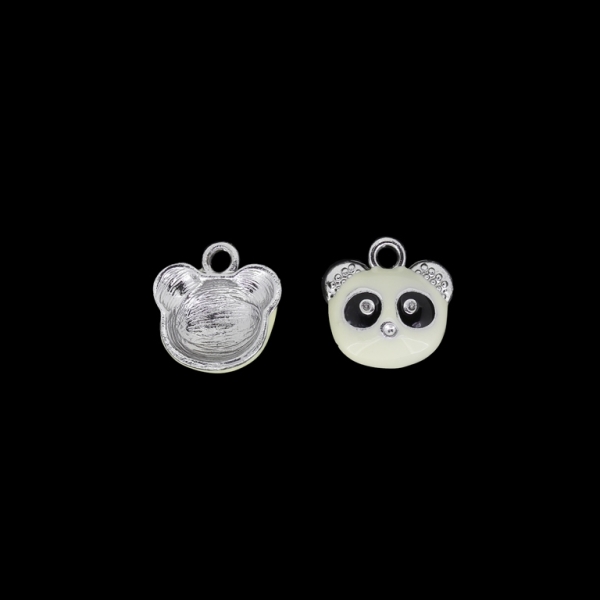 METAL BEADS WITH ENAMEL - UV - PENDANT - PANDA HEAD 02 - 16x16x5mm SILVER AND ECRU - PACKAGE 40pcs. Hole-2.6mm