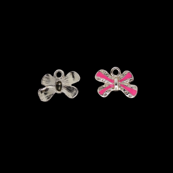 METAL BEADS WITH ENAMEL - UV - PENDANT - RIBBON 06 - 14x20x3mm GOLD AND PINK ELECTRICAL - PACKAGE 40pcs. Hole-2.0mm