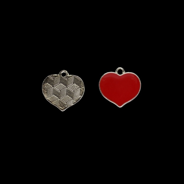 METAL BEADS WITH ENAMEL - UV - PENDANT - HEART 20 - 18x17x2mm RED AND GOLD - PACKAGE 30pcs. Hole-1.5mm