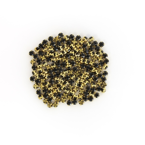 BEADS FOR SEWING - ACRYLIC CRYSTALS WITH METAL BASE - CIRCLE 4x3.1mm - BLACK AND GOLD  - PACKAGE 100g (2070pcs.)