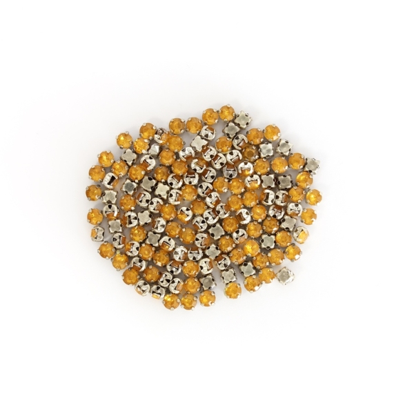 BEADS FOR SEWING - ACRYLIC CRYSTALS WITH METAL BASE - CIRCLE 4x3.2mm - AMBER AND НИКЕЛ - PACKAGE 100g (1735pcs.)