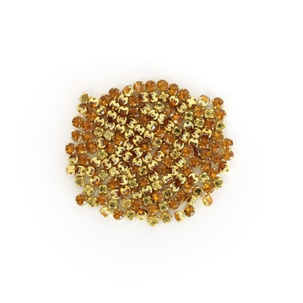 BEADS FOR SEWING - ACRYLIC CRYSTALS WITH METAL BASE - CIRCLE 4x3.2mm - AMBER (LIGHT) AND GOLD (DARK) - PACKAGE 100g (2020pcs.)