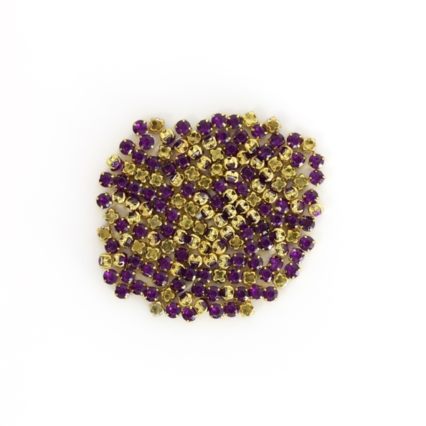 BEADS FOR SEWING - ACRYLIC CRYSTALS WITH METAL BASE - CIRCLE 4x3.2mm - PURPLE AND GOLD - PACKAGE 100g (2050pcs.)