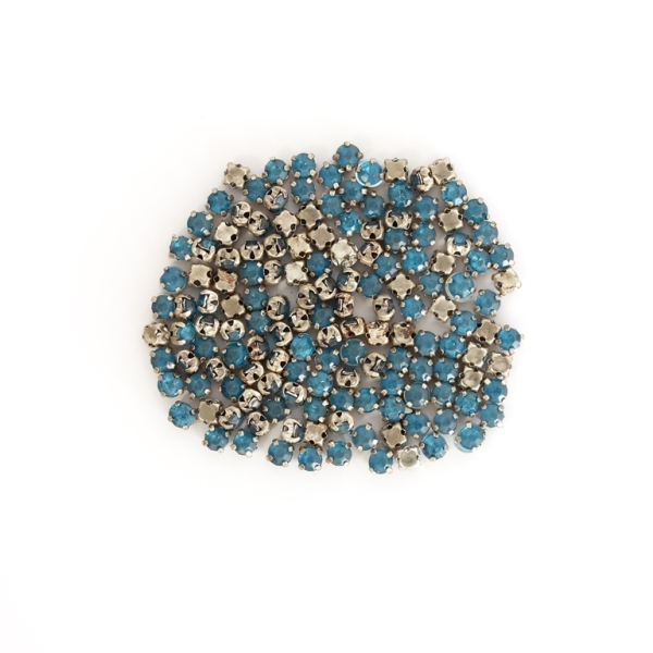 BEADS FOR SEWING - ACRYLIC CRYSTALS WITH METAL BASE - CIRCLE 4x3.2mm - TURQUOISE BLUE AND НИКЕЛ - PACKAGE 100g (1740pcs.)